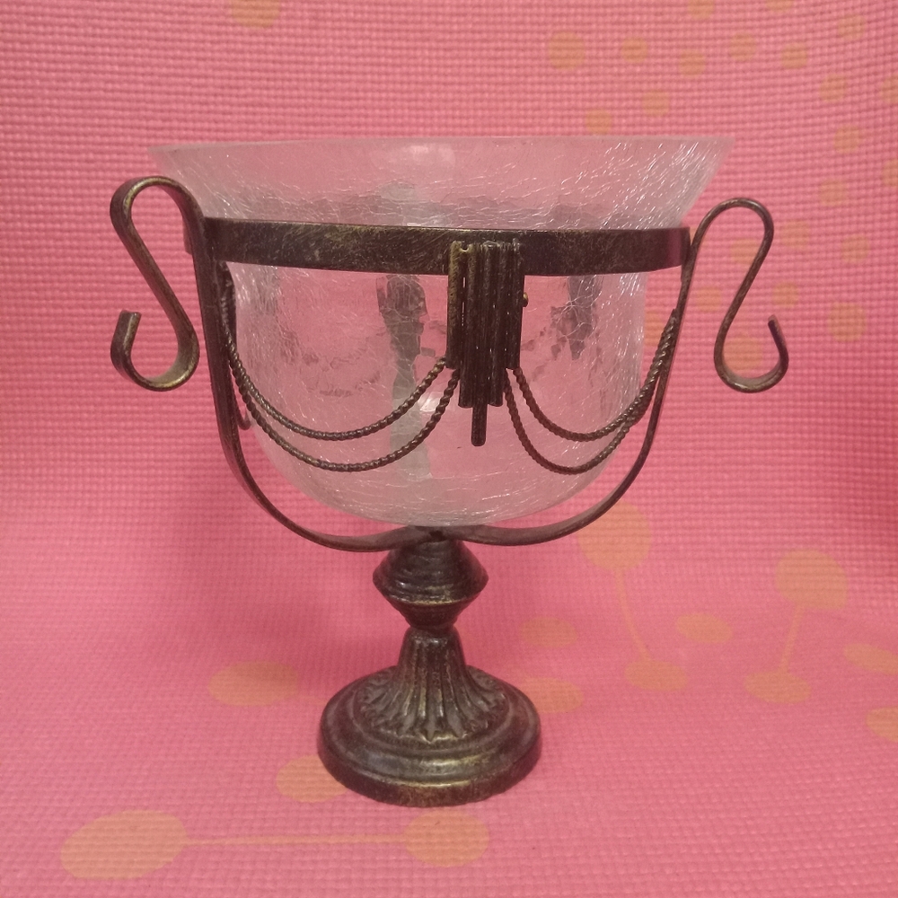 Vintage Stand With Crackle Glass Bowl Insert